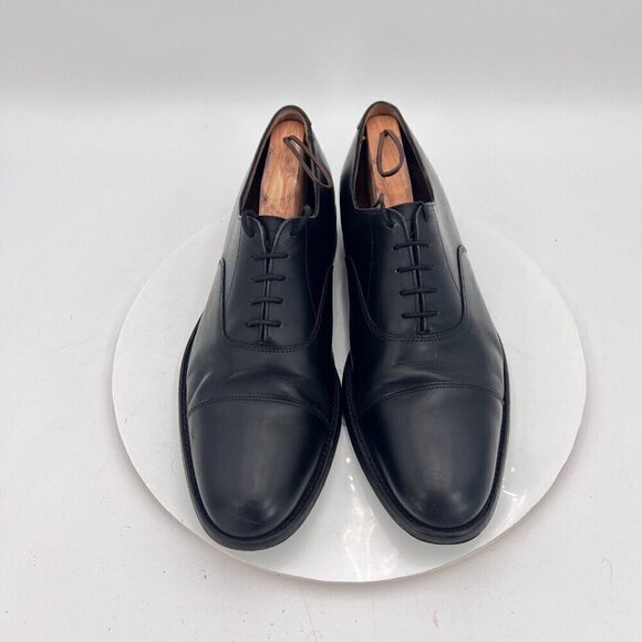 Sanders Diplomat Men Sz US 14 Black Leather Plain Toe Lace Up Oxford Dress Shoes - Picture 1 of 16